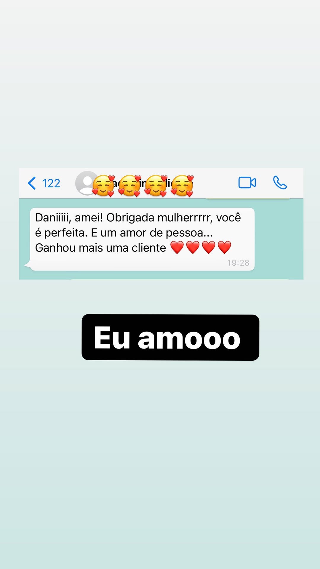 Mensagem real elogiando Daniela e seu atendimento